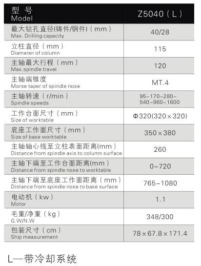 Z5040(L)立式鉆床